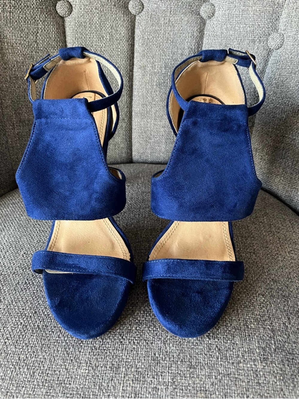 Blue Suede Ankle Strap Women’s Sandals
